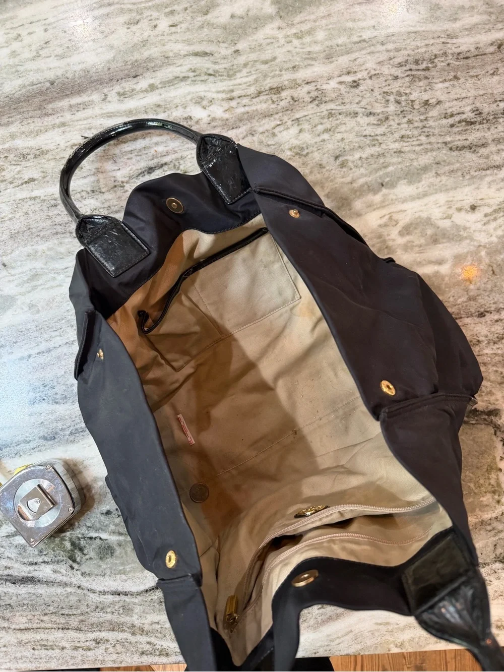 Tory Burch Black Nylon Tote with Glossy Patent Logo